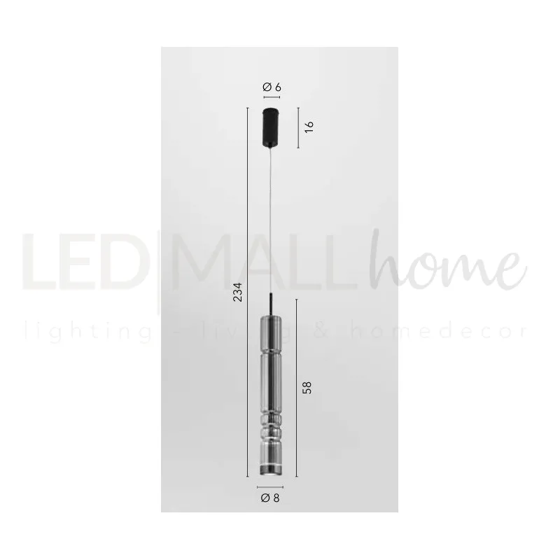 Lampadario Tubolare in Vetro Led 3000K Ambra