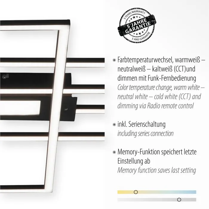 Leuchten-Direkt ASMIN Plafoniera LED Nero, 1-Luce, Telecomando