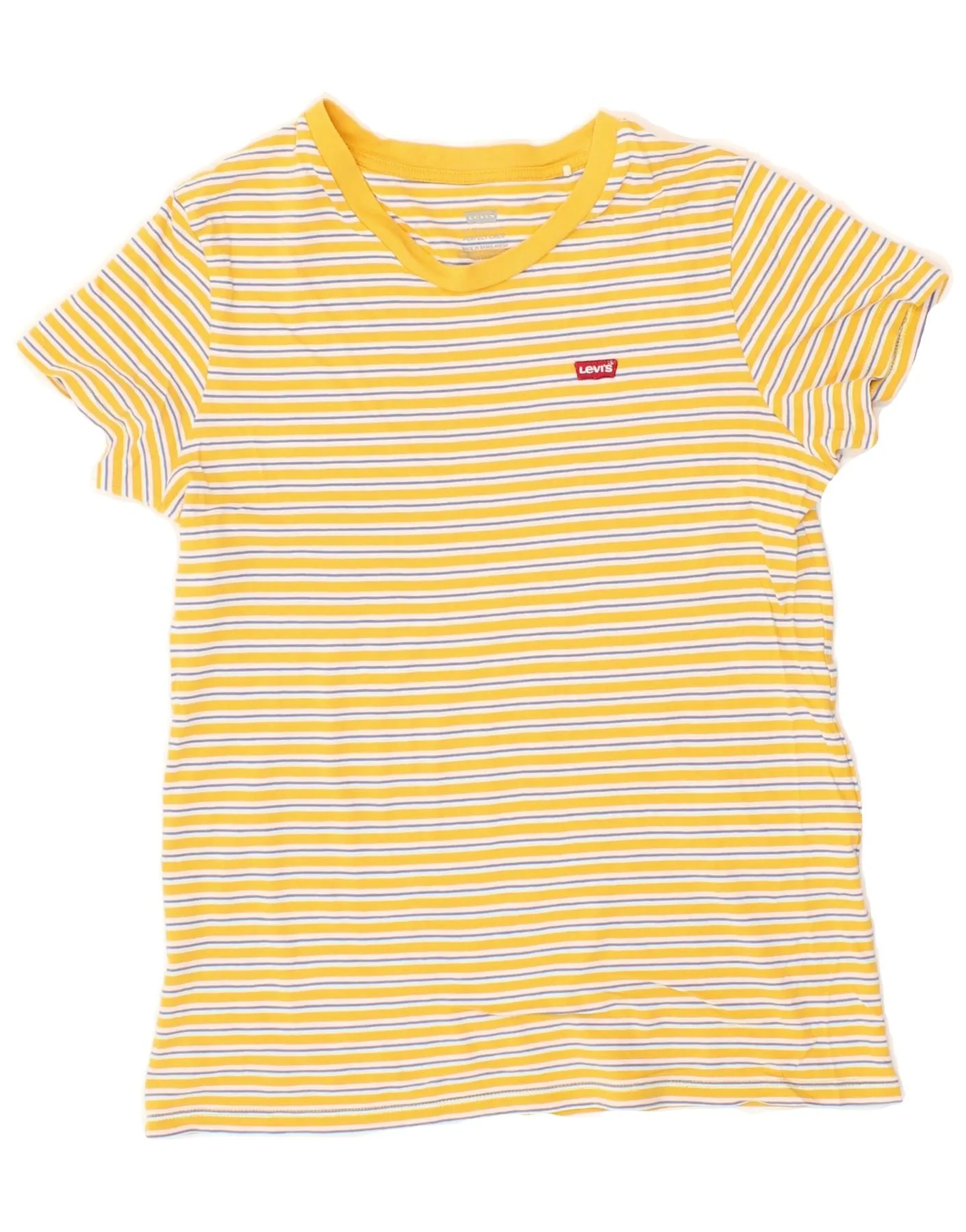 LEVI'S Womens Perfect Crew T-Shirt Top UK 6 XS Yellow Striped