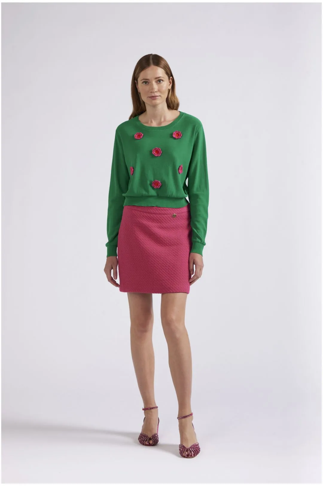 maglia con fiori crochet verde