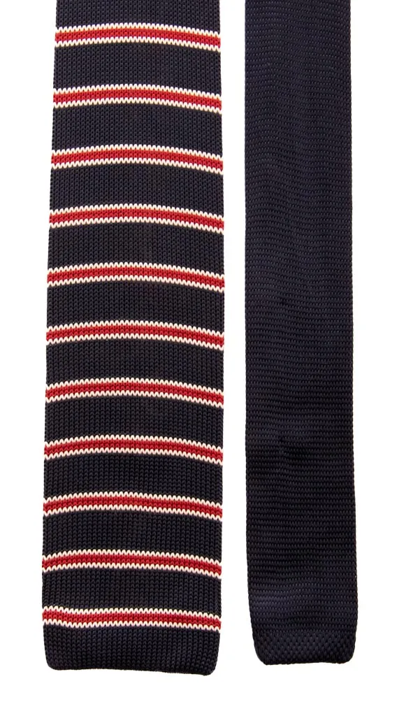 Man Blue Tricot Knitted Silk Tie Red White Stripes Tri434