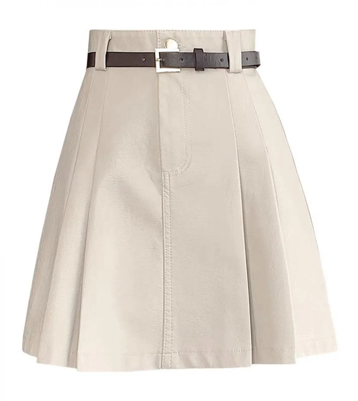 Moukyun albicocca Pu gonna a pieghe donna inverno tinta unita in ecopelle gonne con cintura moda gonna minigonna femminile