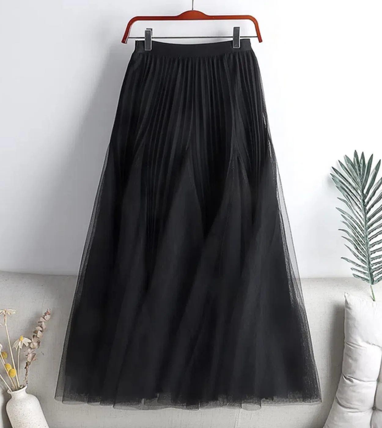 Moukyun Donna Vita alta Gonna a trapezio Primavera Estate Stile Elegante Gonna in pizzo 3 strati Mesh Tulle Gonne lunghe a piegh