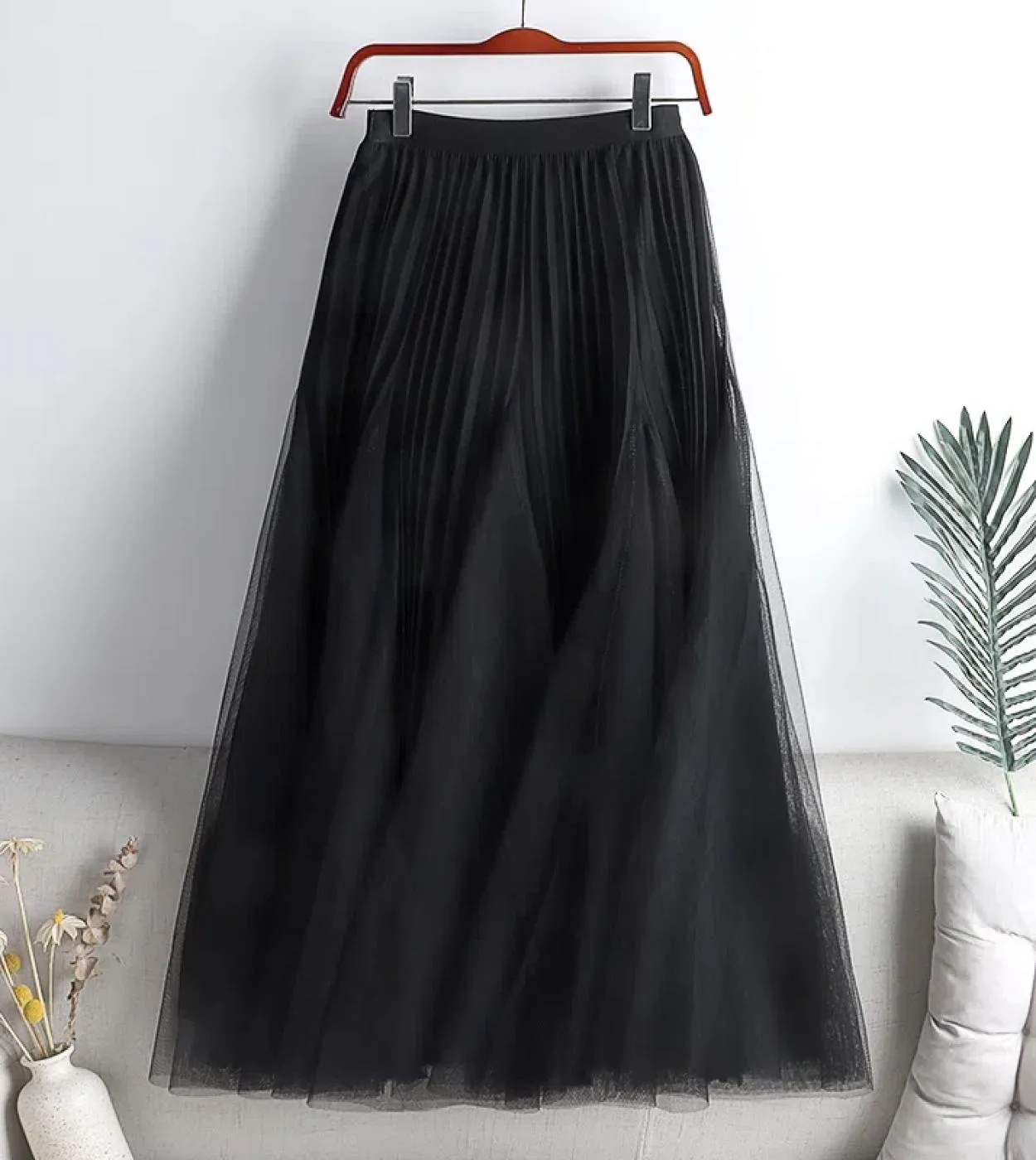 Moukyun Donna Vita alta Gonna a trapezio Primavera Estate Stile Elegante Gonna in pizzo 3 strati Mesh Tulle Gonne lunghe a piegh