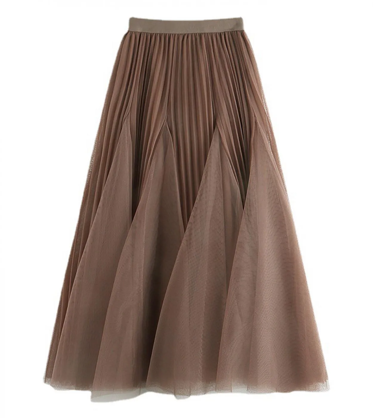 Moukyun Donna Vita alta Gonna a trapezio Primavera Estate Stile Elegante Gonna in pizzo 3 strati Mesh Tulle Gonne lunghe a piegh