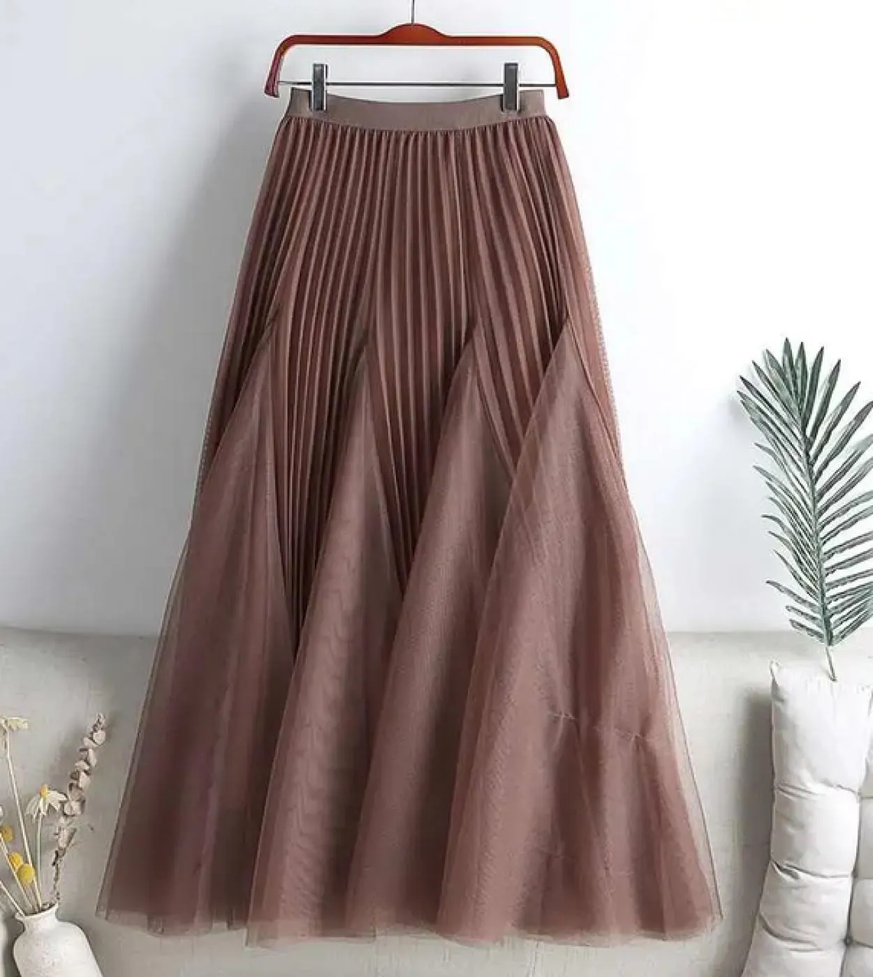 Moukyun Donna Vita alta Gonna a trapezio Primavera Estate Stile Elegante Gonna in pizzo 3 strati Mesh Tulle Gonne lunghe a piegh