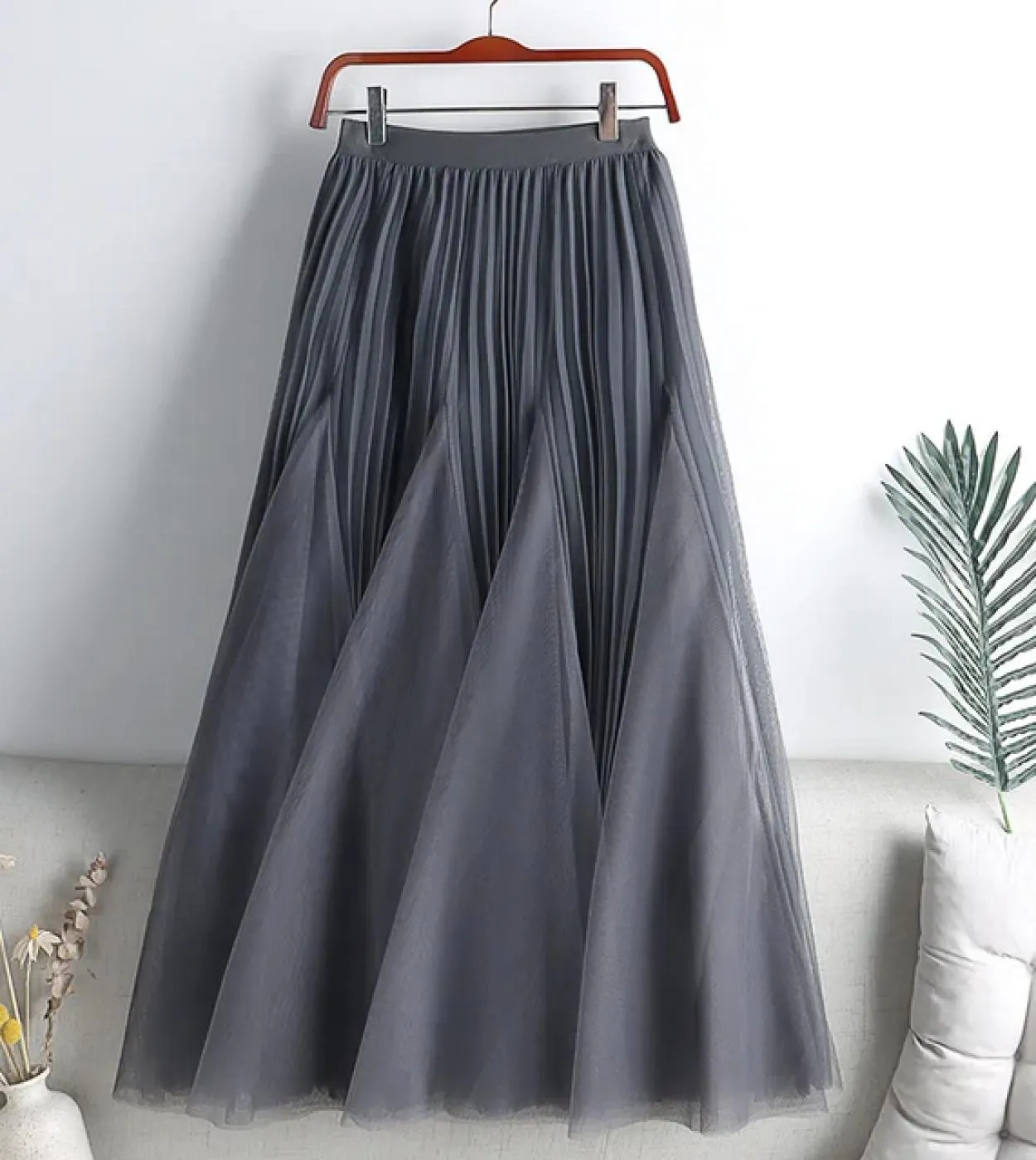 Moukyun Donna Vita alta Gonna a trapezio Primavera Estate Stile Elegante Gonna in pizzo 3 strati Mesh Tulle Gonne lunghe a piegh