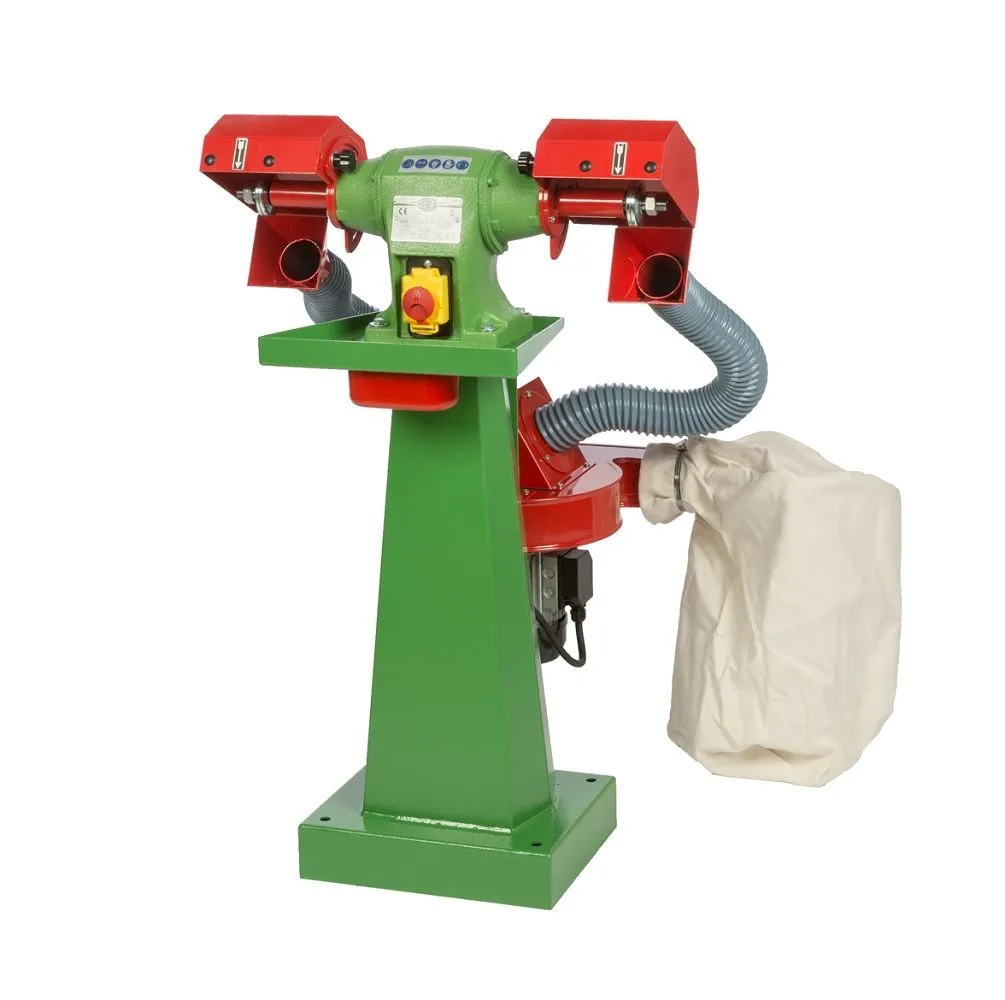 NEBES Elettromeccanica PA-10 Pulitrice industriale in Ghisa per spazzole 200x25x20mm con impianto aspirazione e colonna, motore 