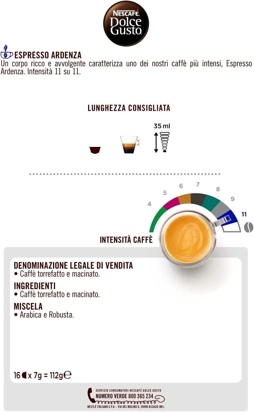 NESCAF DOLCE GUSTO Espresso Ardenza Caffè, 6 Confezioni da 16 capsule (96 capsule)