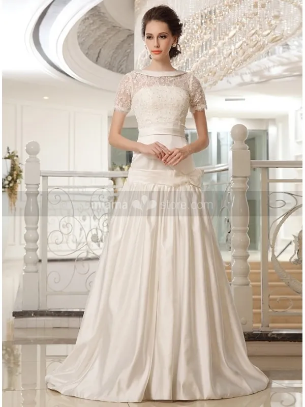 NICOLE - Abito da sposa A-line di raso senza maniche