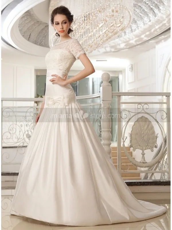 NICOLE - Abito da sposa A-line di raso senza maniche