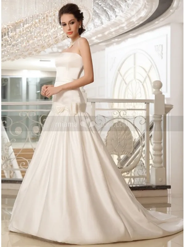 NICOLE - Abito da sposa A-line di raso senza maniche