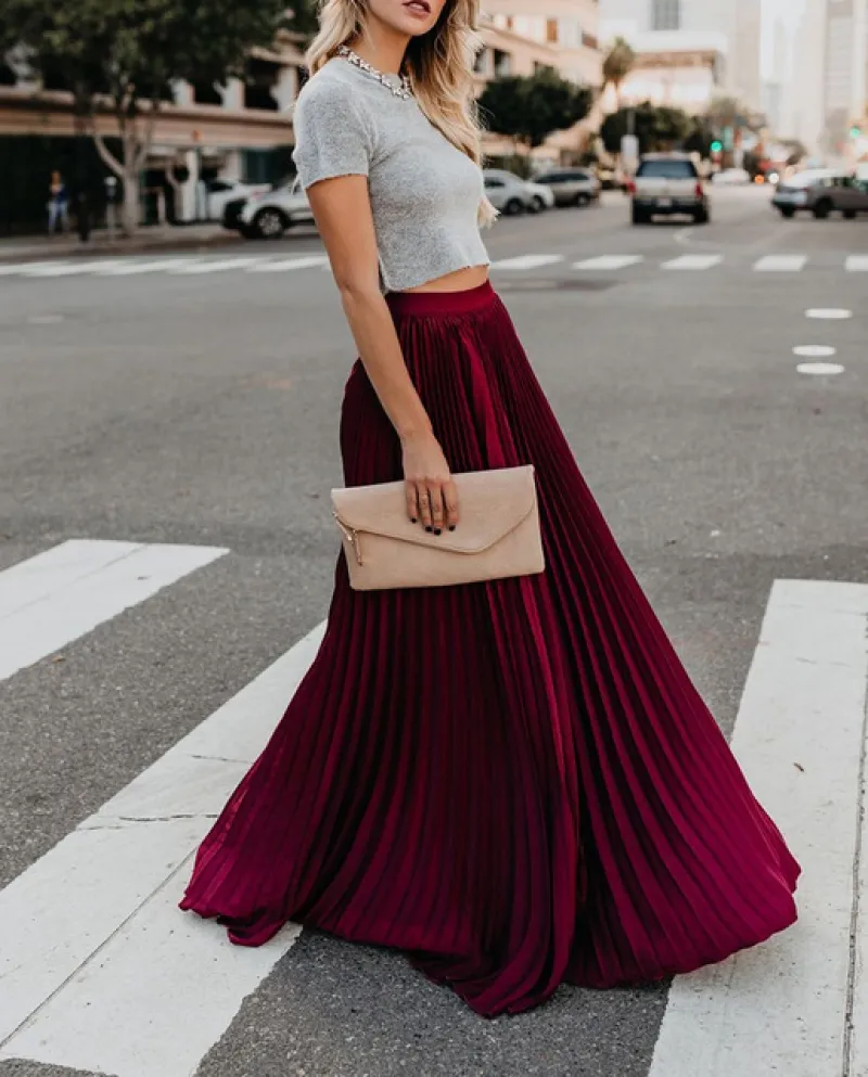 Nuove donne Boho Chiffon Maxi gonna lunga Lady Beach High Wait Gonna a pieghe causale prendisole Mulheres Do Partido Boho Prai
