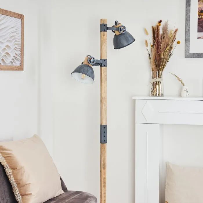 Orny Lampada da terra Grigio, Legno chiaro, 2-Luci