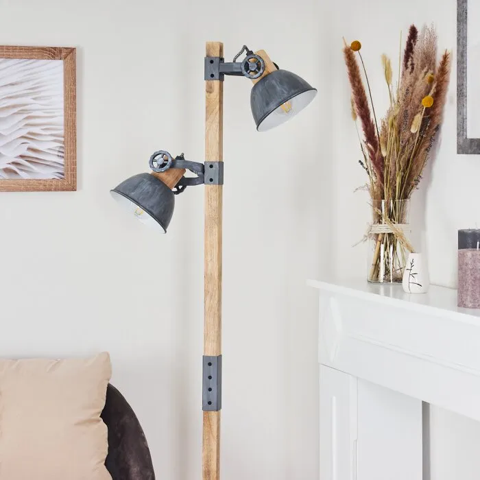 Orny Lampada da terra Grigio, Legno chiaro, 2-Luci
