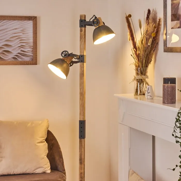 Orny Lampada da terra Grigio, Legno chiaro, 2-Luci