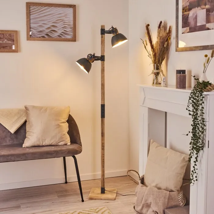 Orny Lampada da terra Grigio, Legno chiaro, 2-Luci