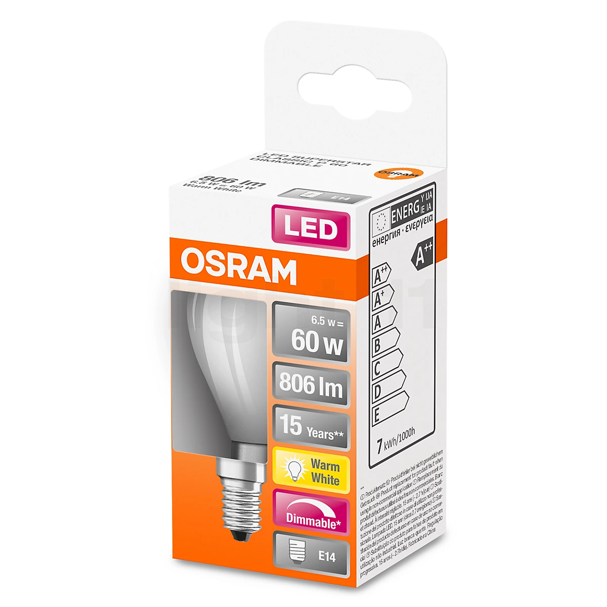 Osram D45-dim 6,5W/m 827, E14 Filament LED