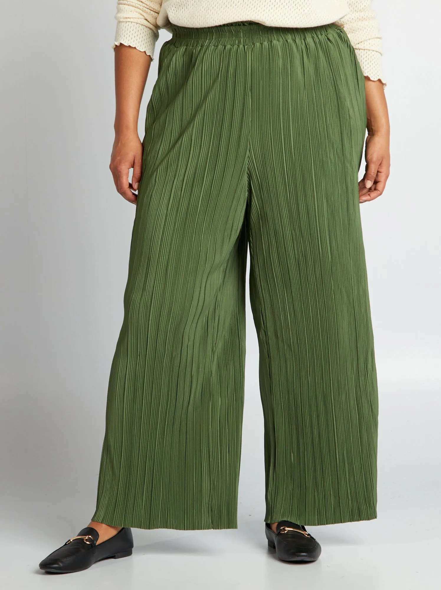 Pantaloni larghi in maglia plissettata - VERDE