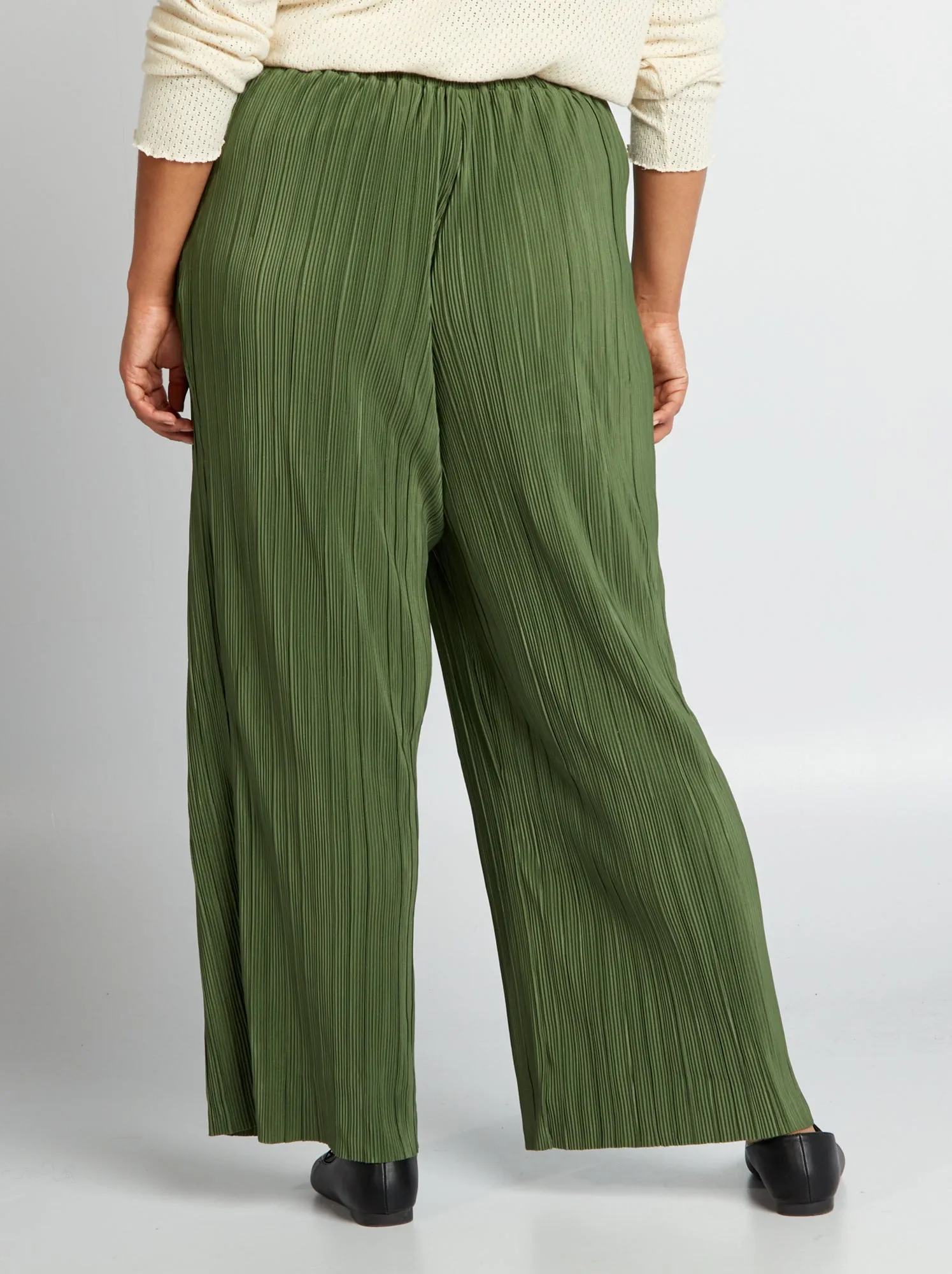 Pantaloni larghi in maglia plissettata - VERDE