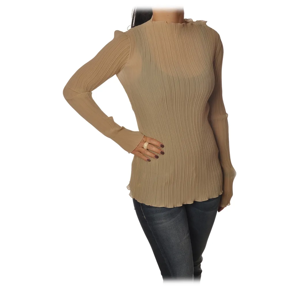 Patrizia Pepe - Casacca Manica Lunga Plissé - Beige - Camicia - Made in Italy - Luxury Exclusive Collection