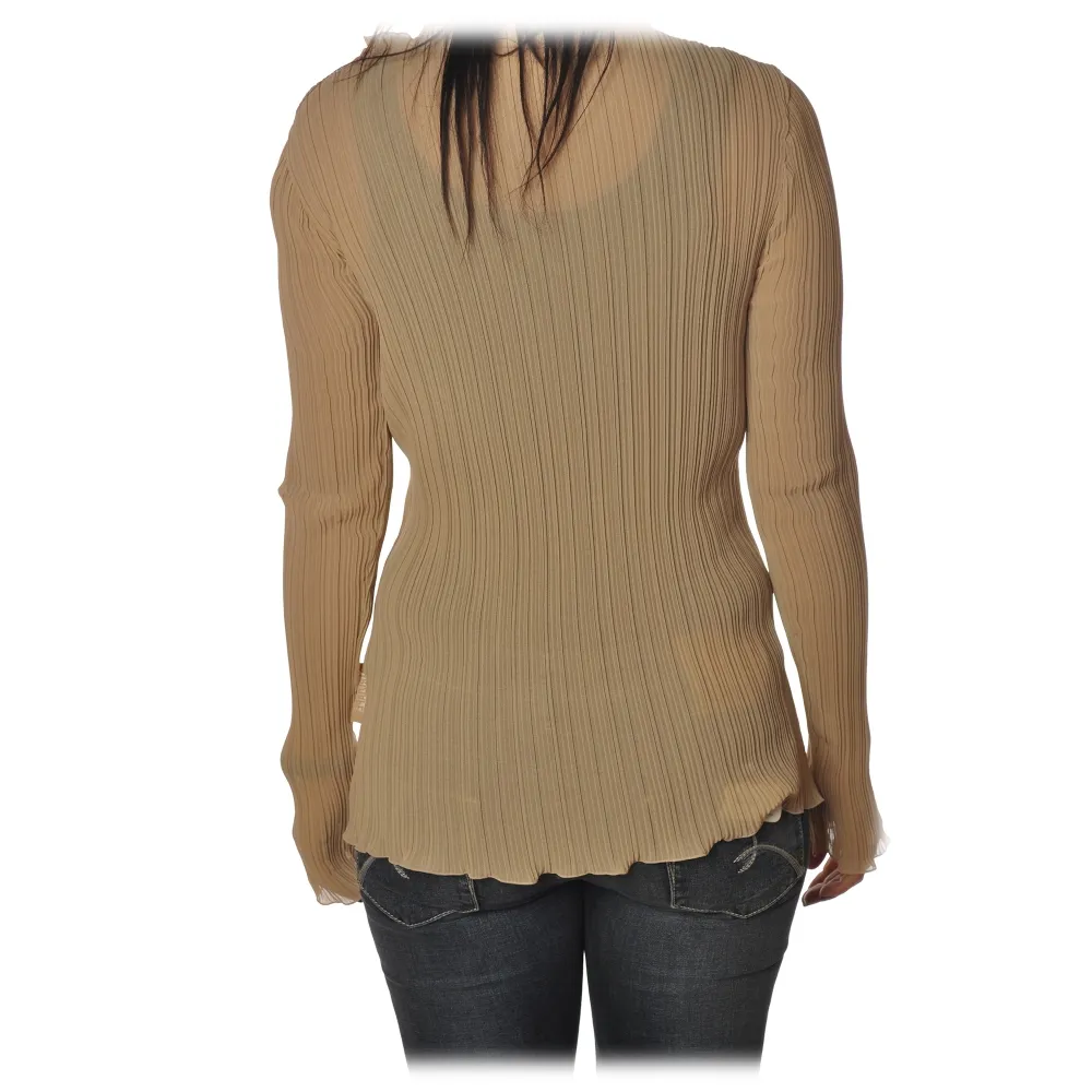 Patrizia Pepe - Casacca Manica Lunga Plissé - Beige - Camicia - Made in Italy - Luxury Exclusive Collection