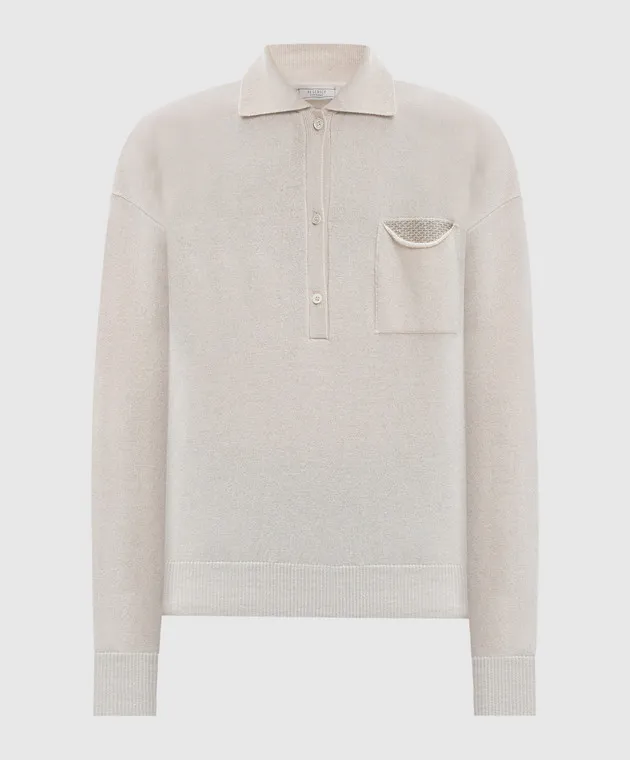 Peserico Polo beige in lana, seta e cashmere con catena monil A99530F12B9018