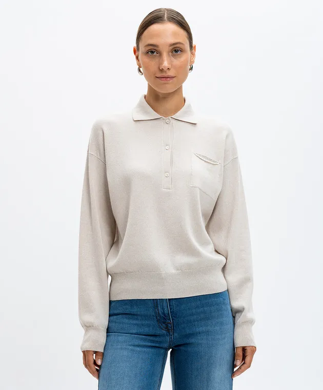 Peserico Polo beige in lana, seta e cashmere con catena monil A99530F12B9018