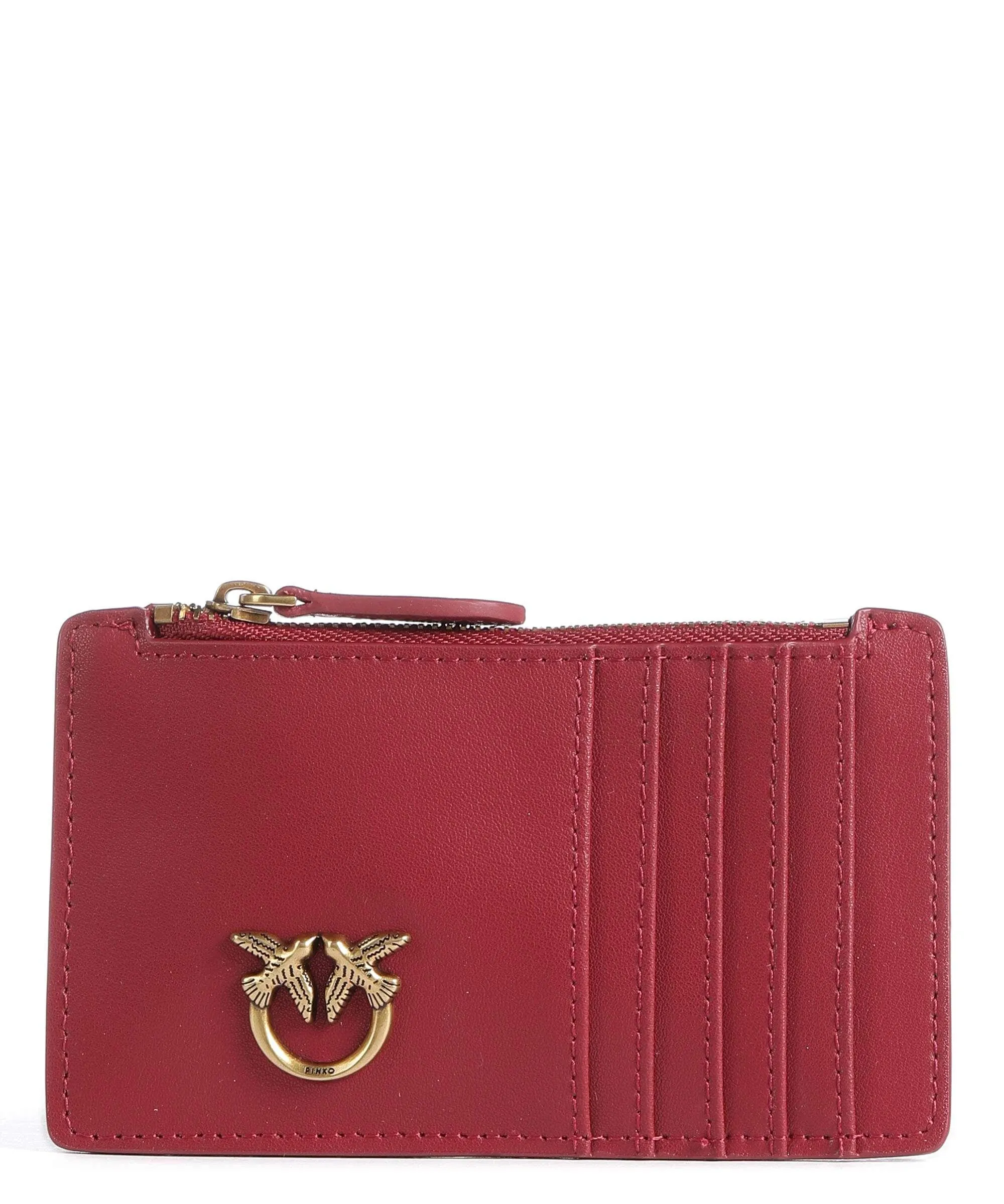  Pinko Airone Porta carte di credito pelle di vacchetta finemente grana rosso scuro  