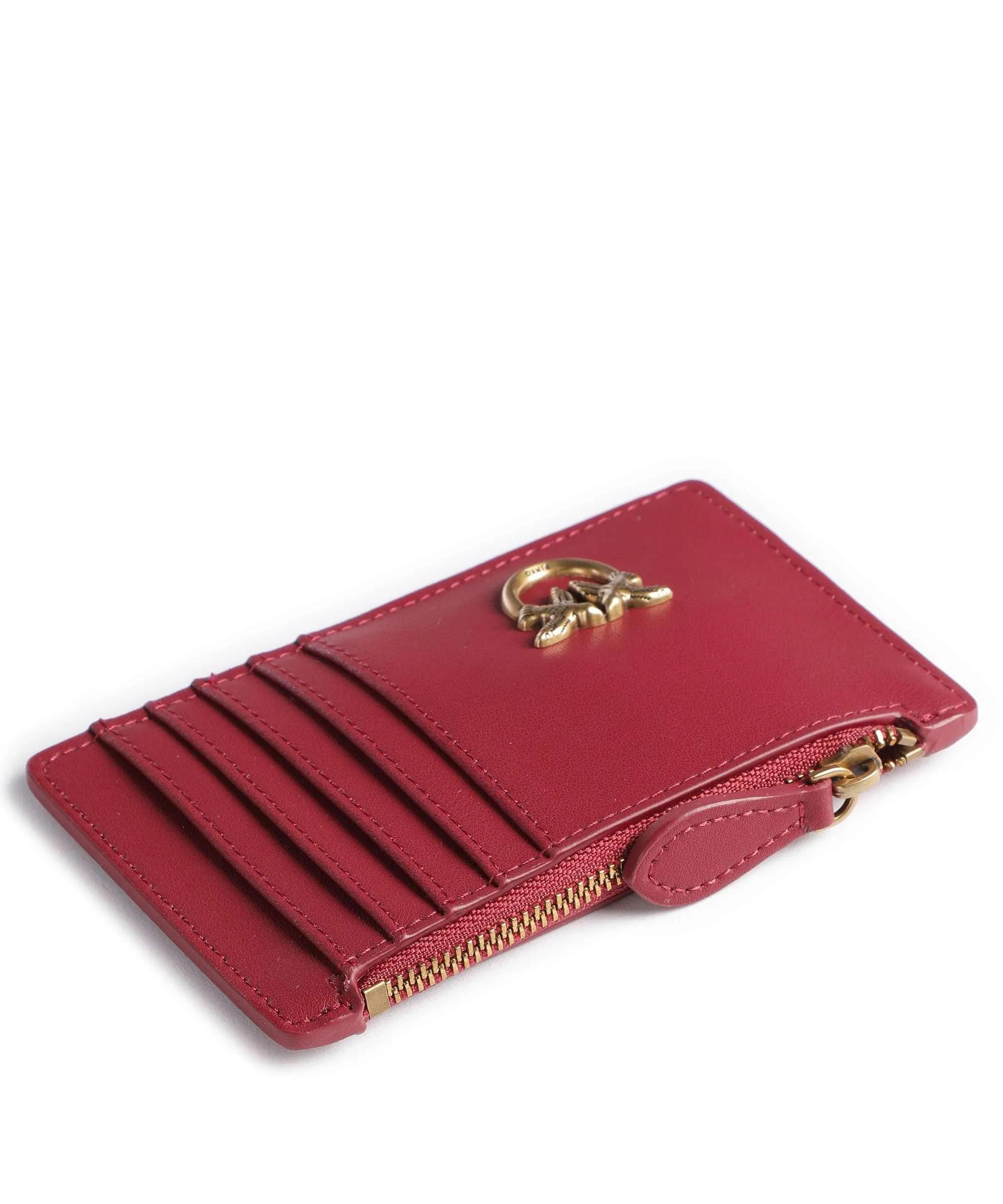  Pinko Airone Porta carte di credito pelle di vacchetta finemente grana rosso scuro  