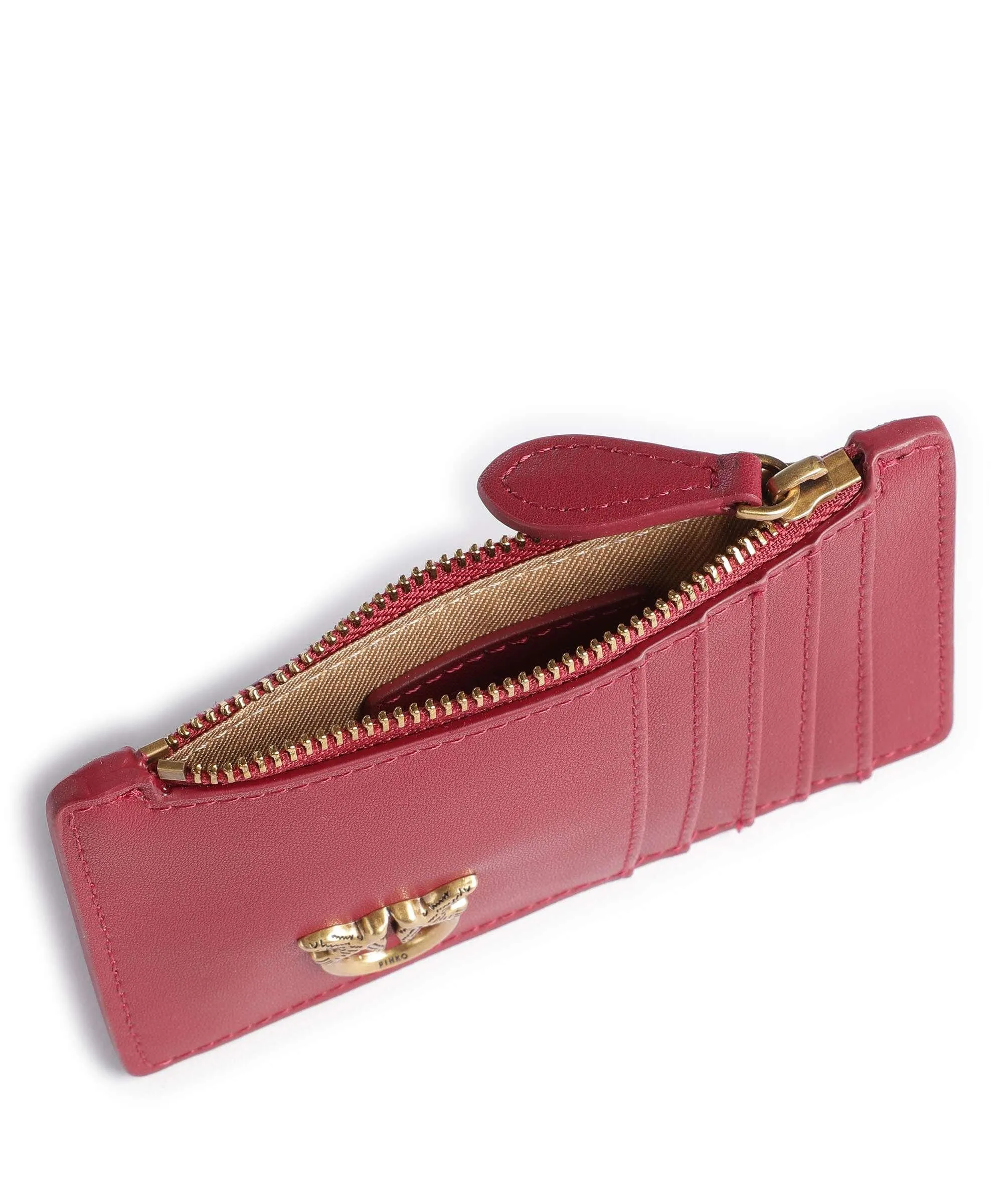  Pinko Airone Porta carte di credito pelle di vacchetta finemente grana rosso scuro  