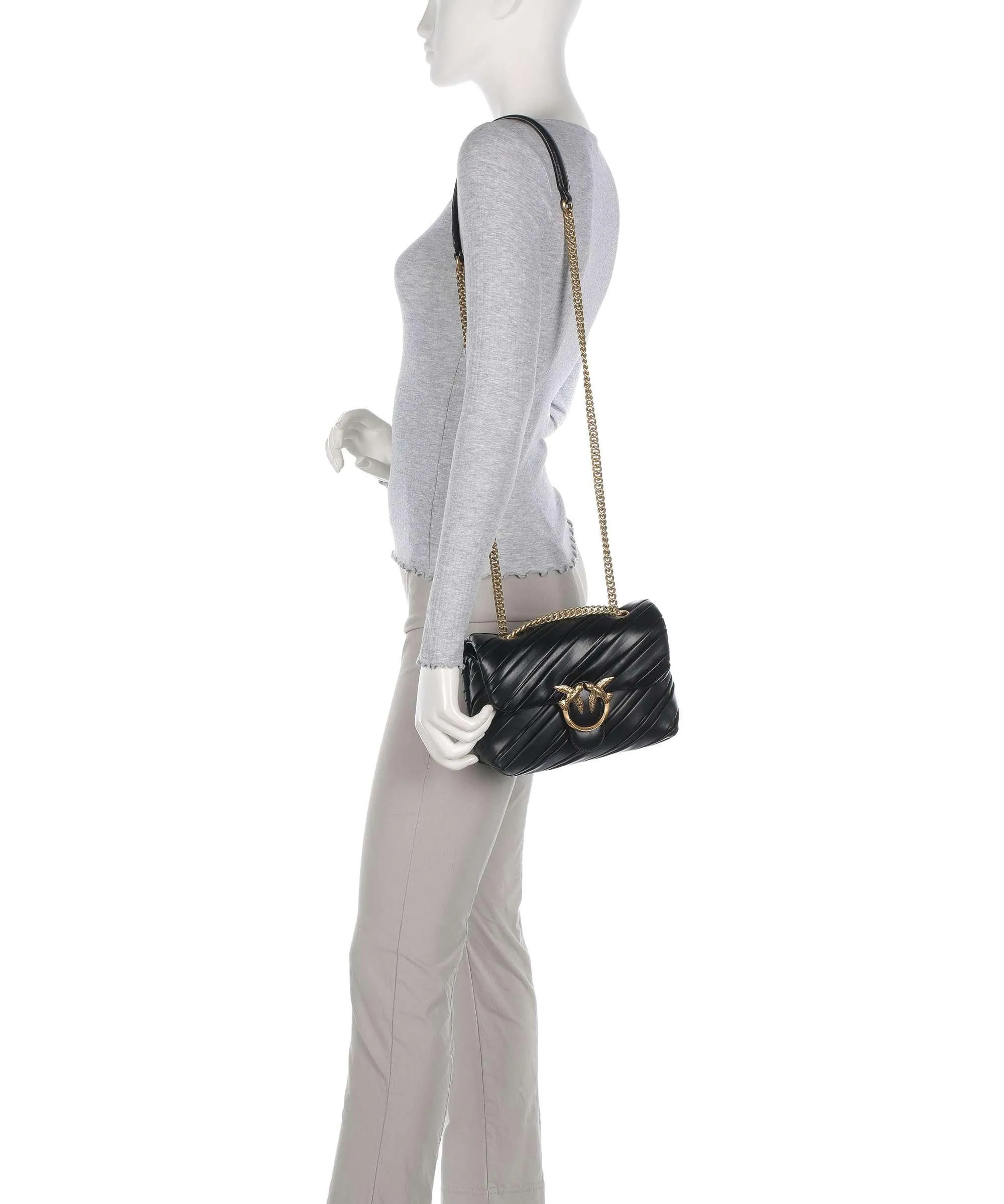  Pinko Love Puff Mini Borsa a spalla nappa pelle nero  
