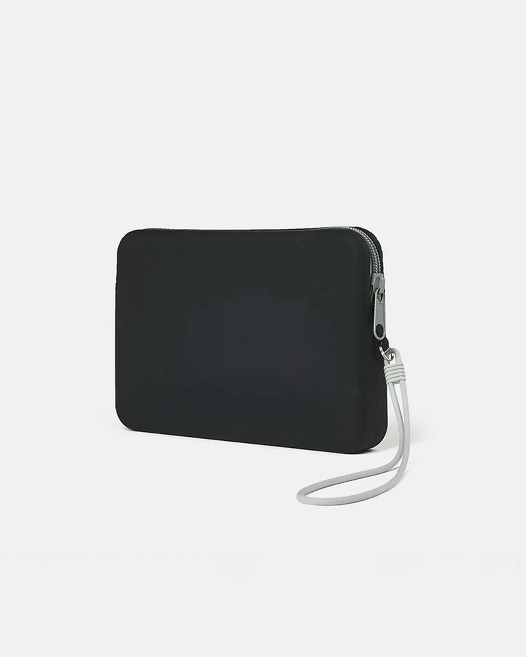Pochette nera in gomma impermeabile con logo sole bianco in contrasto