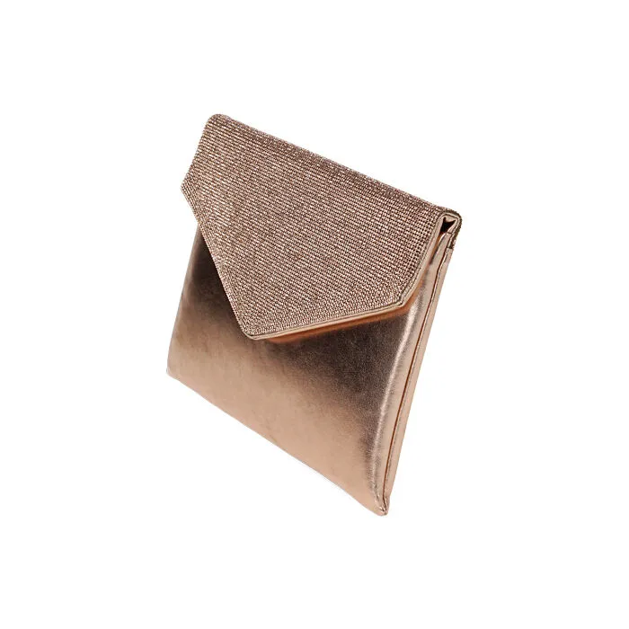 Pochette rosa-oro laminata con pietre