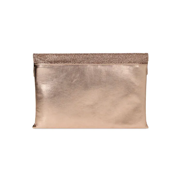 Pochette rosa-oro laminata con pietre
