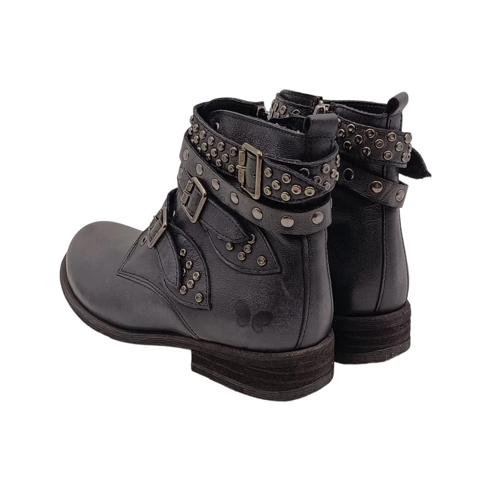 Polacchino con fibbie borchiate donna pelle Felmini 9910 lavado nero bomber