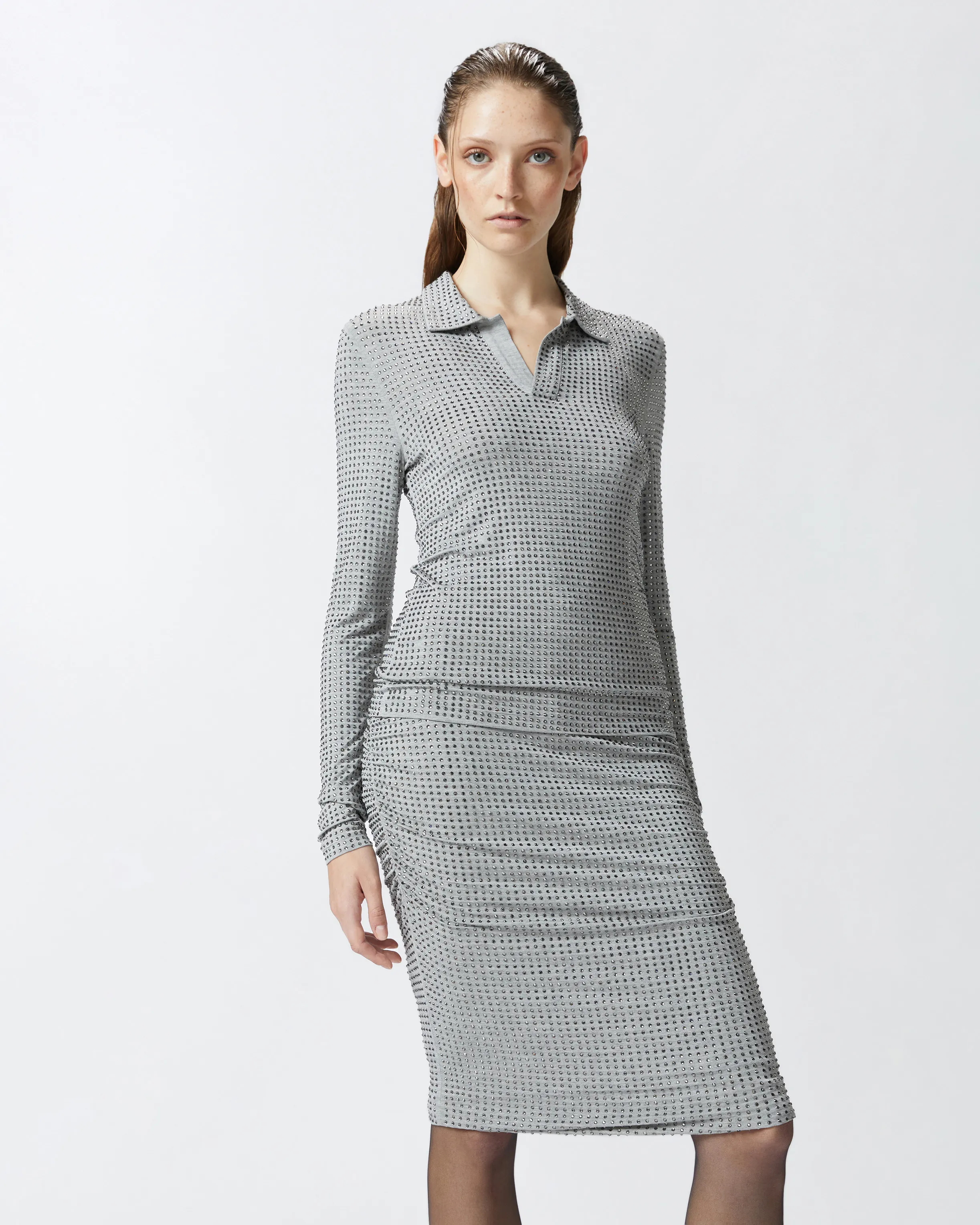 Polo maniche lunghe jersey con strass    