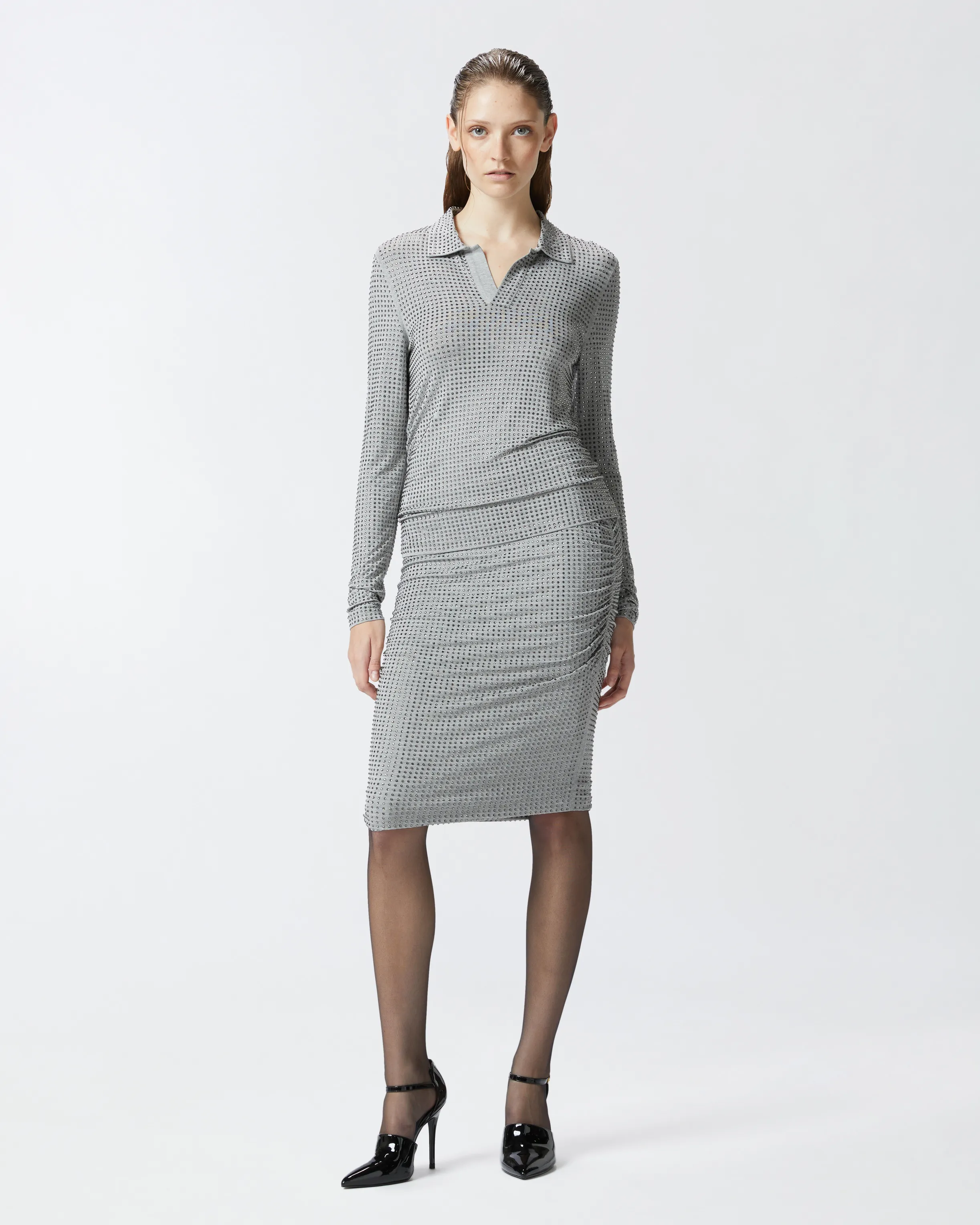  Polo maniche lunghe jersey con strass    