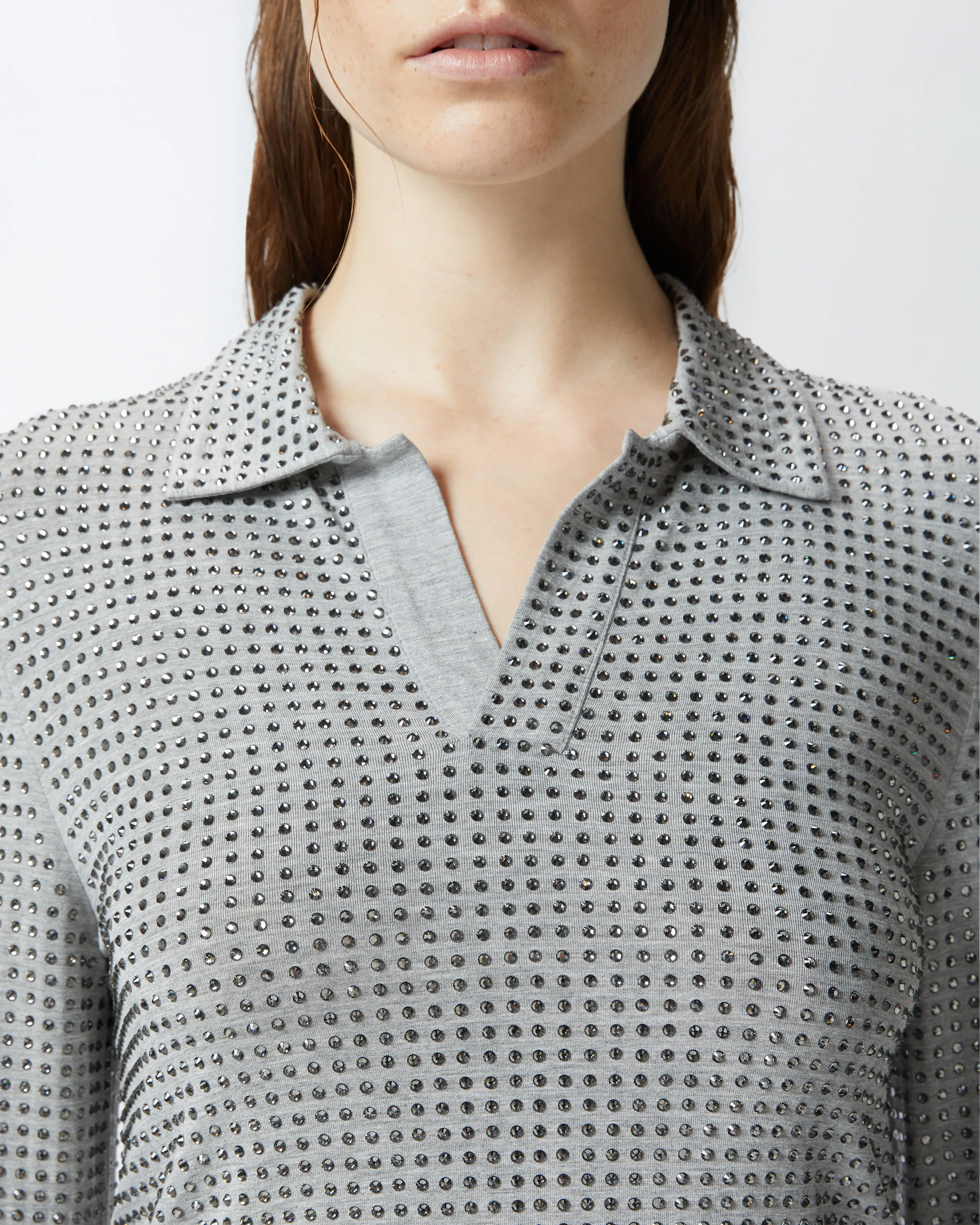  Polo maniche lunghe jersey con strass    
