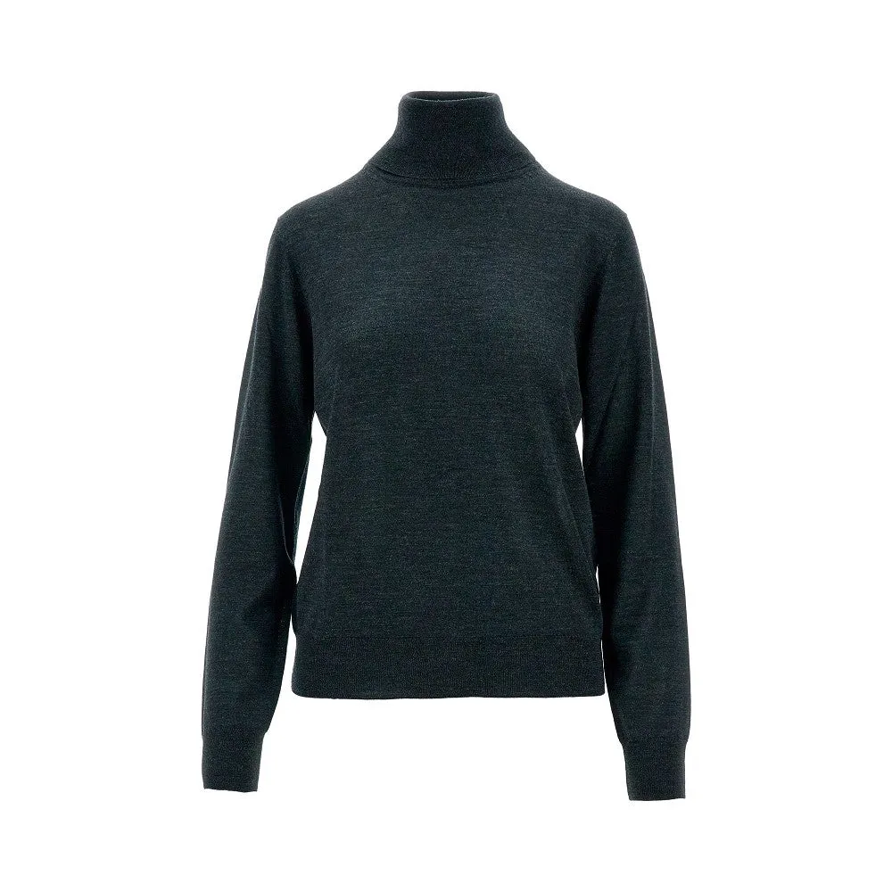 Pullover a collo alto in misto lana e seta