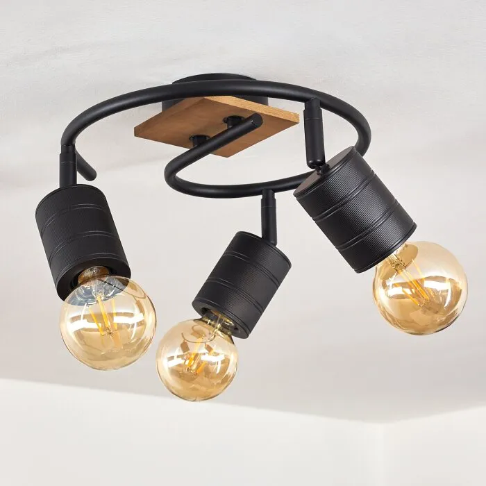Raccuia Plafoniera Legno scuro, Nero, 3-Luci