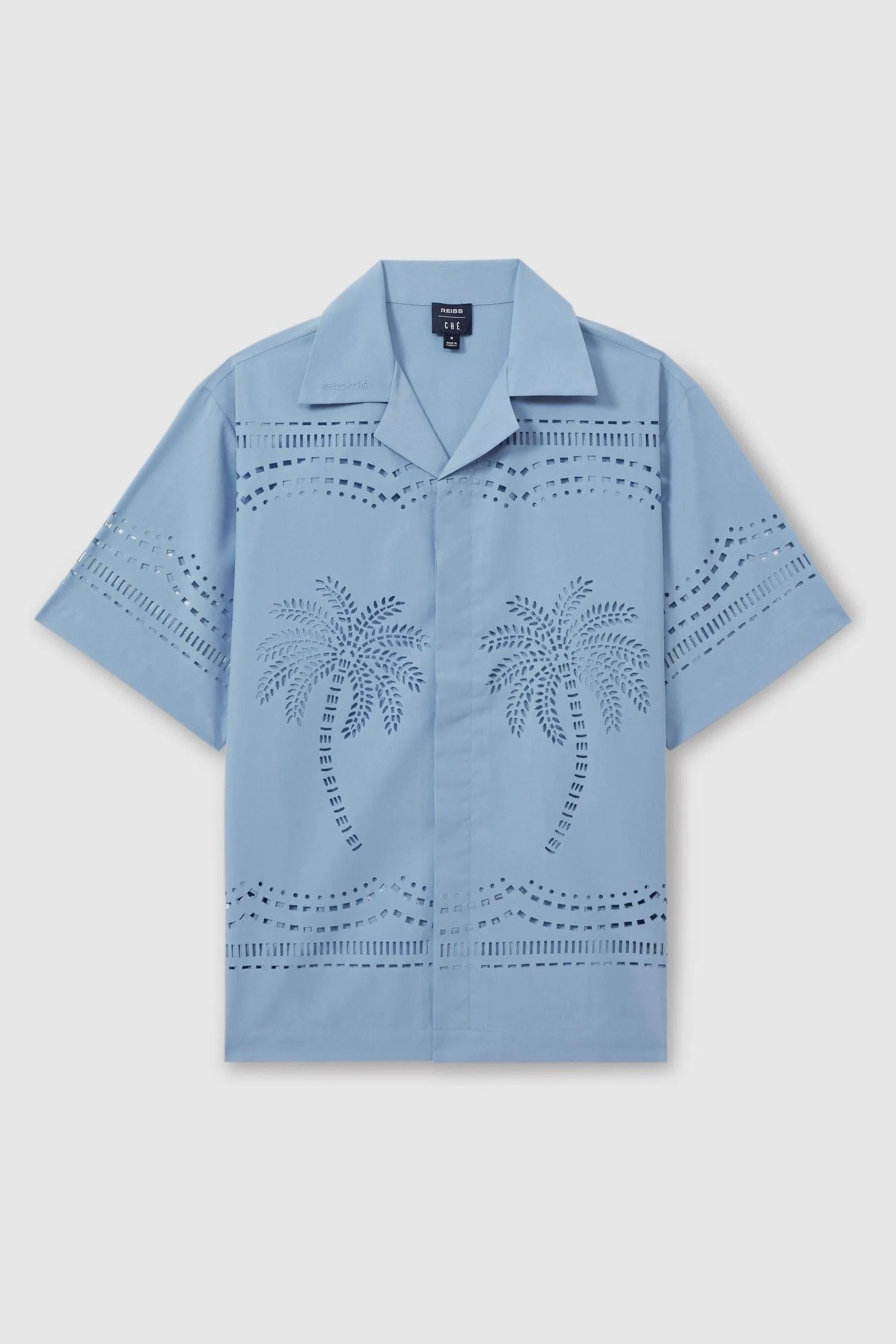 Reiss Isola Ché Poplin Laser Cut-Out Cuban Collar Shirt    