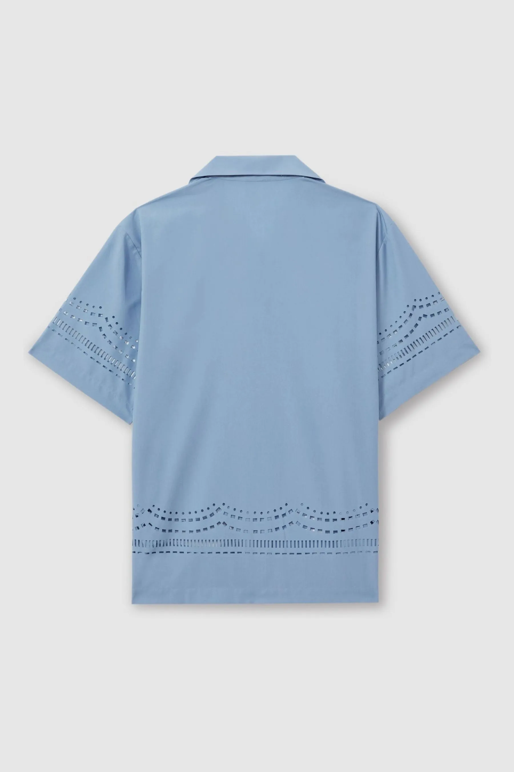 Reiss Isola Ché Poplin Laser Cut-Out Cuban Collar Shirt    