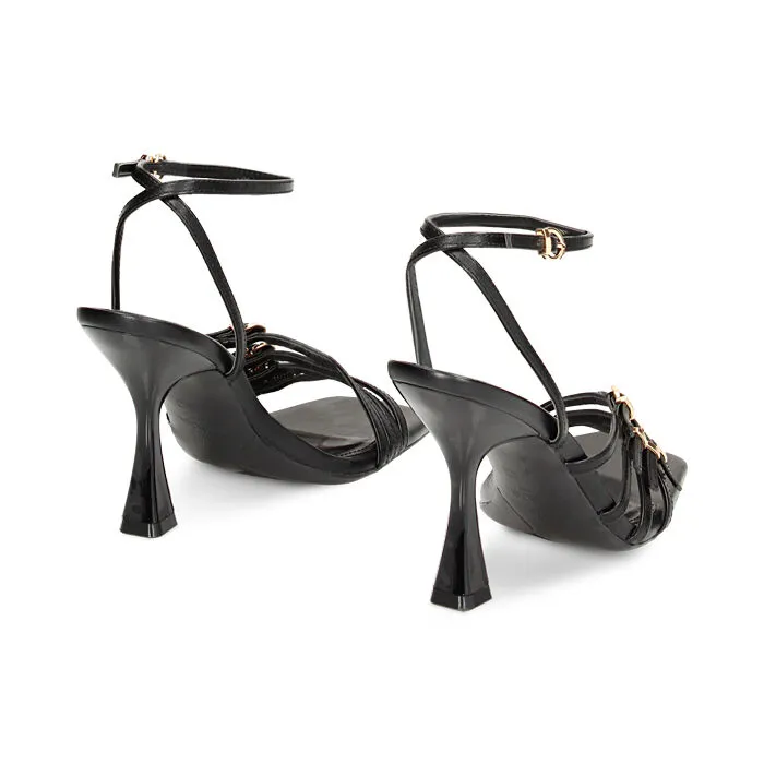 Sandali neri con fibbie, tacco 9,5 cm