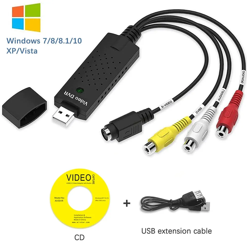 Scheda di acquisizione video USB Easy Cap VHS VCR Mini DV Hi8 Convertitore da DVD a digitale RCA/S-video a USB 2.0 Acquisizione 