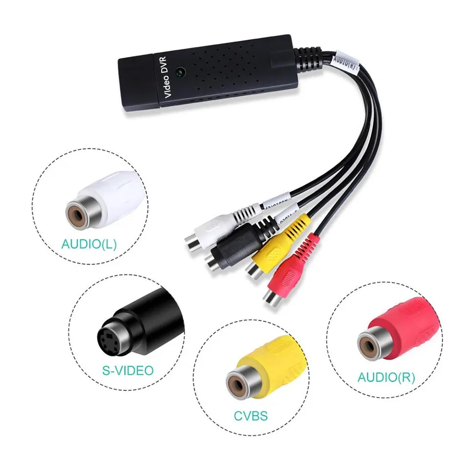 Scheda di acquisizione video USB Easy Cap VHS VCR Mini DV Hi8 Convertitore da DVD a digitale RCA/S-video a USB 2.0 Acquisizione 