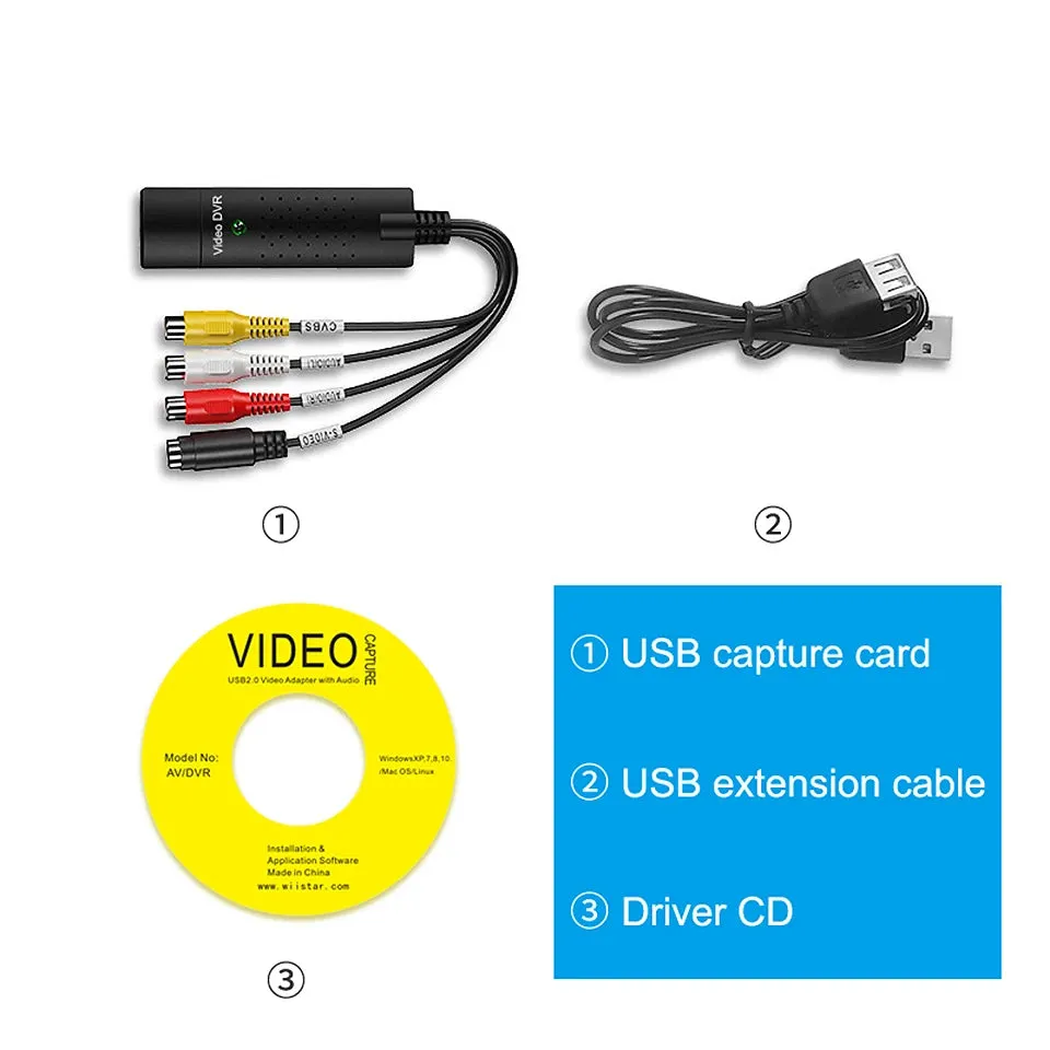 Scheda di acquisizione video USB Easy Cap VHS VCR Mini DV Hi8 Convertitore da DVD a digitale RCA/S-video a USB 2.0 Acquisizione 