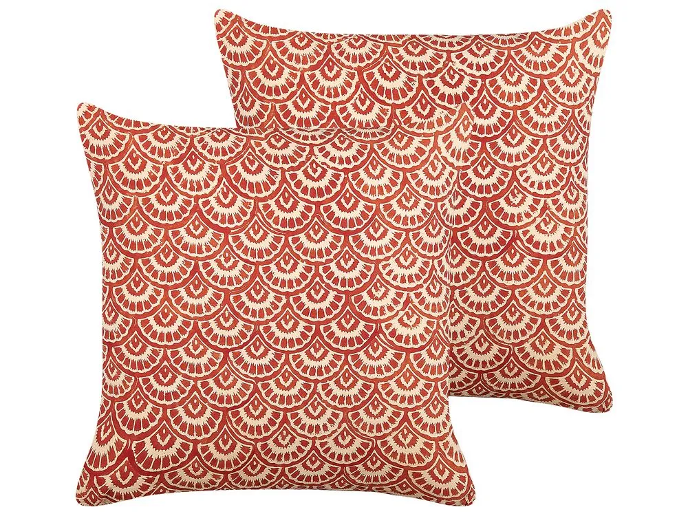 Set di 2 cuscini RHUS Cotone 45 x 45 cm Rosso Trama geometrica