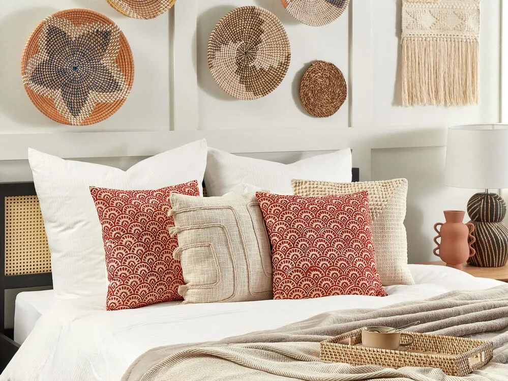 Set di 2 cuscini RHUS Cotone 45 x 45 cm Rosso Trama geometrica