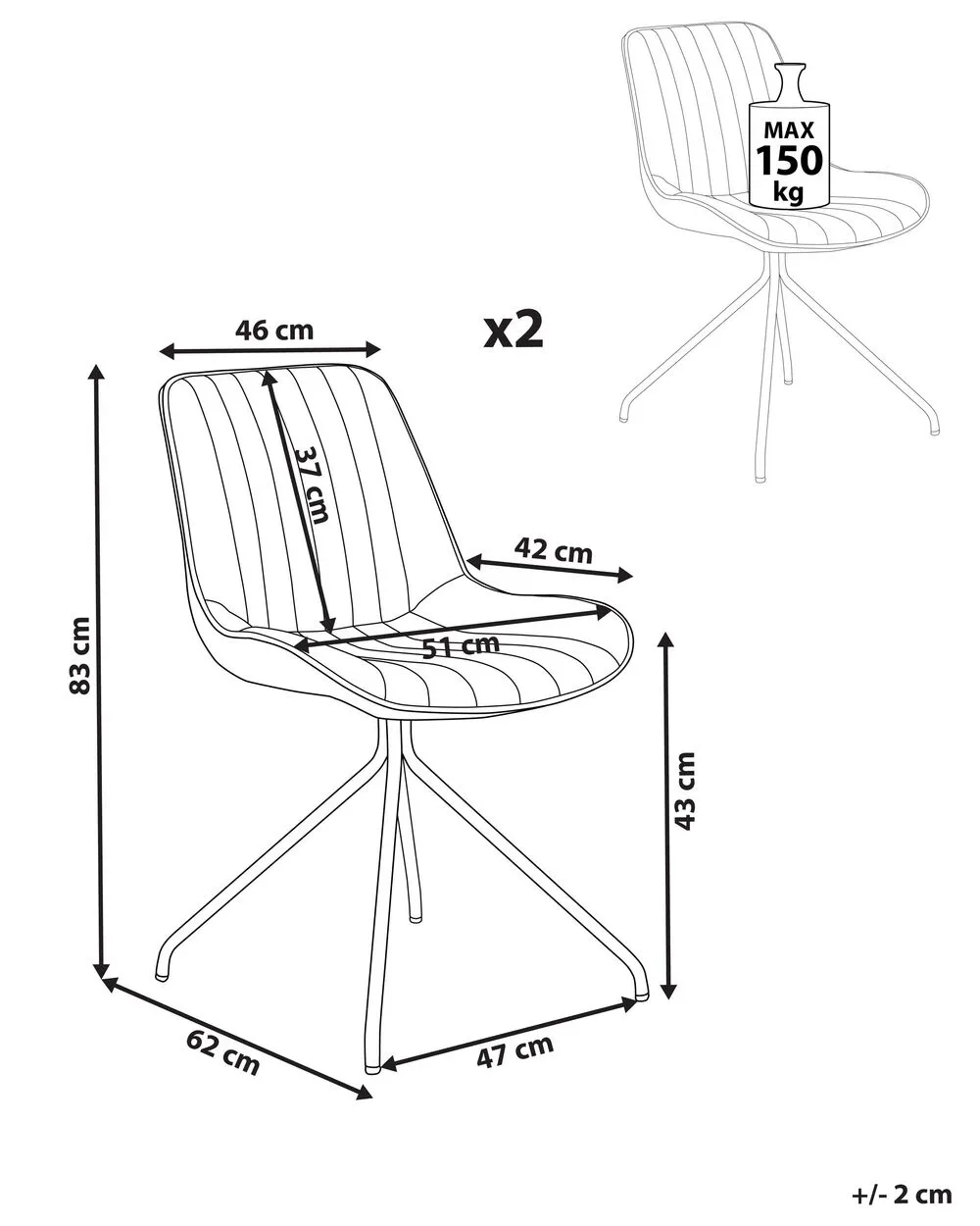 Set di 2 sedie da pranzo NAVASOTA Rosso scuro Velluto
